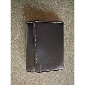 George Mens Black Leather Trifold Wallet Contrast Stitching Dual ID Window